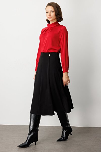 Ekol Brooch Detailed Flared Midi Skirt