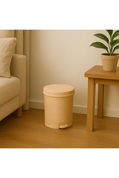 mastergold Woven-Pattern Pedal Bin – 20L Plastic Trash Can with Lid, 28×32 cm (Beige)