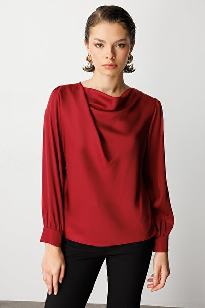 Ekol Degaje Collar Long Sleeve Blouse
