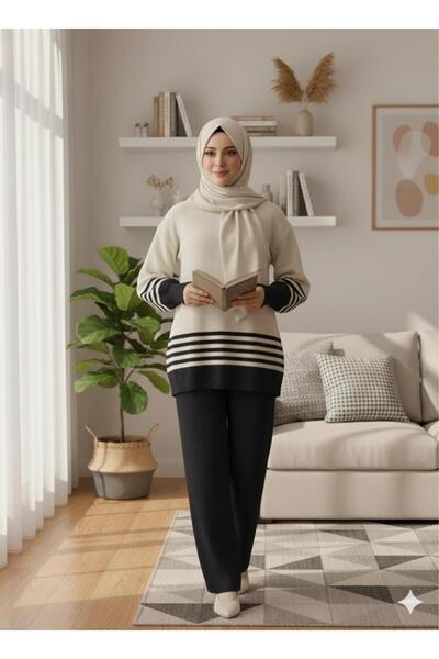 Şule Giyim Two-Color Transitional Knitwear Set Black