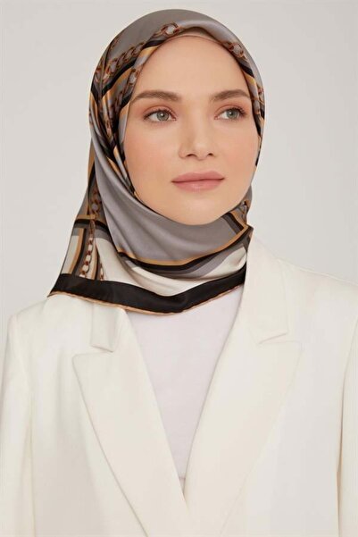 Armine Eșarfă de mătase Nostalgia - 8845-03 Gri Negru Twill