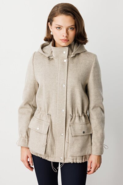 Ekol Hooded Cashmere Coat with Flap Pockets