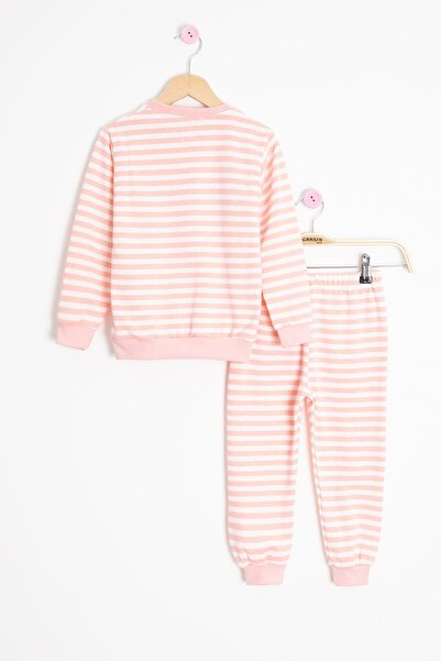 Cansın Mini Salmon Daisy Embroidered Striped Girl's Suit 23352