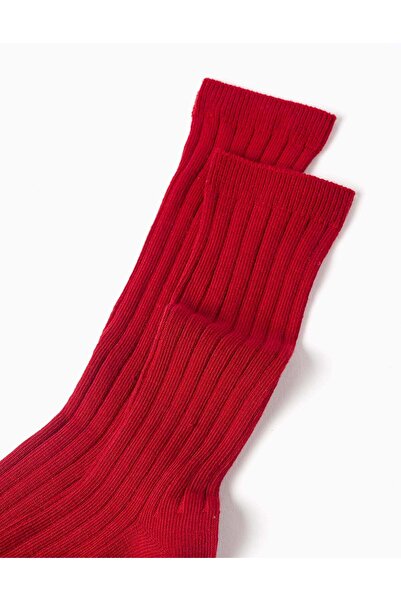 Ziddy Ribbed high socks for boys, red