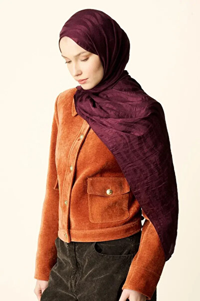 Madame Polo Premium Jakar Şal Dalga Desen - Mürdüm