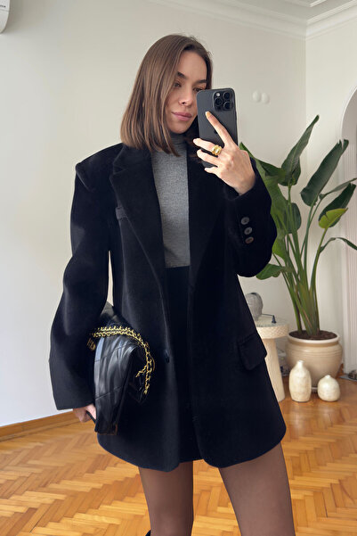 MAGARDE Valine Premium Tüylü Ceket Kaban- SİYAH