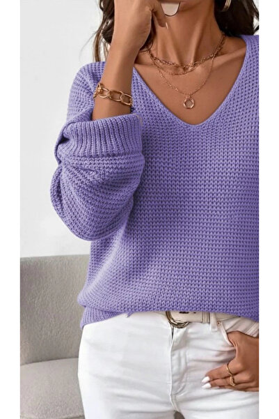 JANES Women's Long Sleeve V-Neck Buttoned Knitwear Blouse