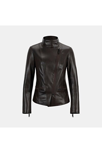 Desa Women's Brown Hakim Collar Fit Leather Jacket