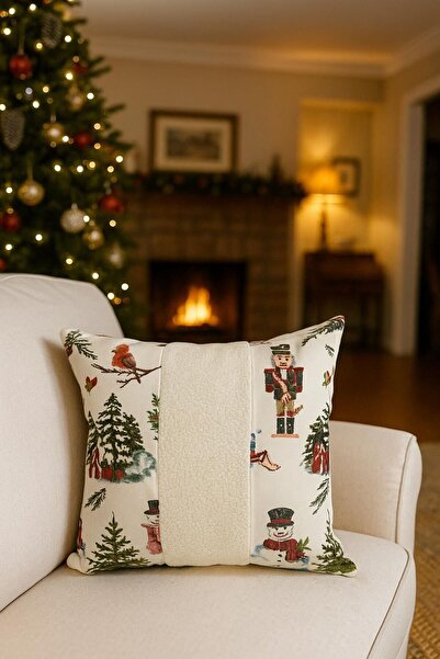 Diva Home Christmas, New Year, Christmas Patterned Throw Pillow Cover, Christmas