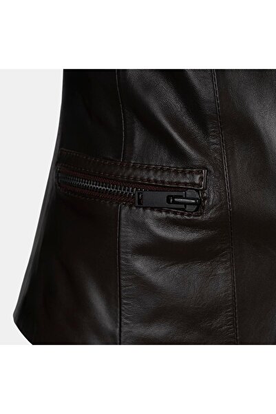 Desa Women's Brown Hakim Collar Fit Leather Jacket