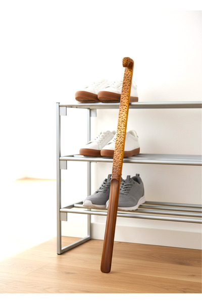 aslanoyma Engerek Model Ahşap El Oyması Ayakkabı Çekeceği 75 Cm Kerata