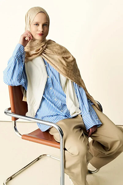 Madame Polo Premium Jakar Şal Halka Desen - Latte