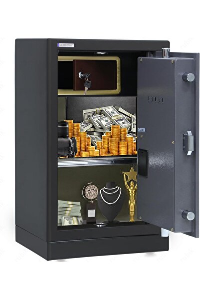 RUBIK Safe Box Large Dual Security Fire Resistant Locker for Money Documents (80x48x40 cm) Black/Gre
