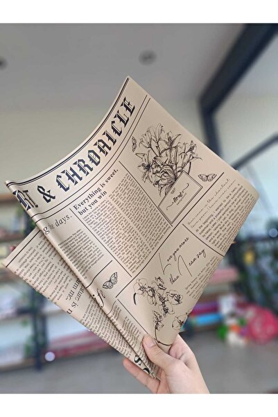 hobidaşım 5'Li Krem Gazete Desenli Çiçek Ambalaj Kağıdı – Şık ve Modern Paket...