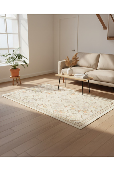 REDTAG Beige Fleur Velvet Carpet