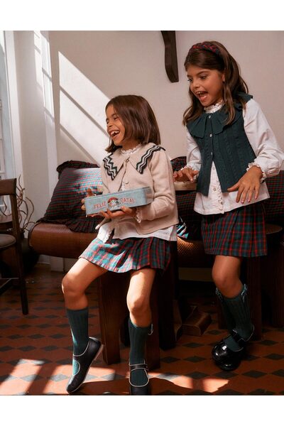 Ziddy Checked Cotton Skort for Girls 'You & Me', Green/Blue/Red