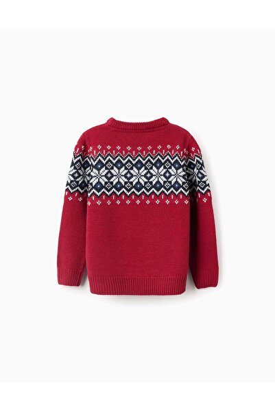 Ziddy Christmas Jacquard Knitted Jumper for Boys, Red