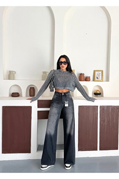 MEECY Γυναικείο φαρδύ τζιν παντελόνι Palazzo ελαστικό τζιν