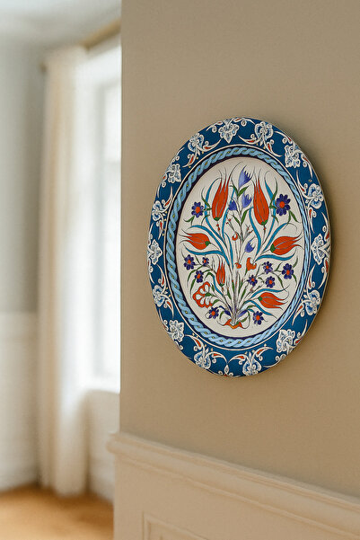 ATAGİFT HEDİYELİK İznik Desenli Lacivert Çini Metal Duvar Tabağı – Dekor Serv...