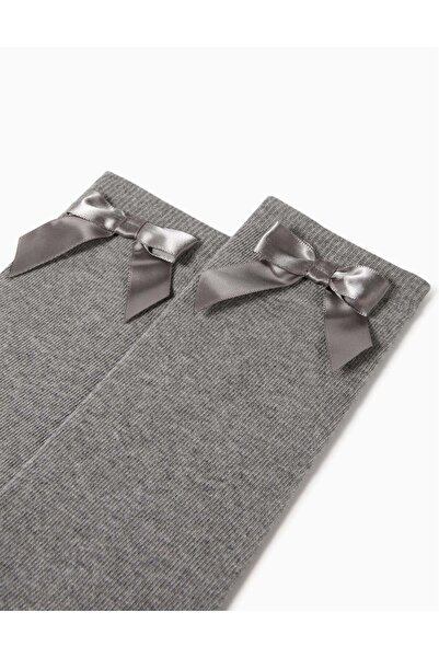 Ziddy High Socks with Satin Bow for Girls, Grey