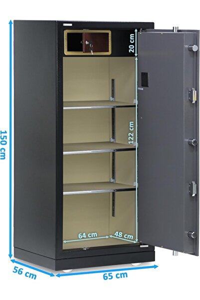 RUBIK Fire Resistant Triple Security Safe Box XX-Large (150x65x56 cm) Black/Grey