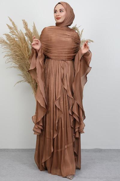 GİYZAMİLA Ebru Yoryo Evening Dress Caramel