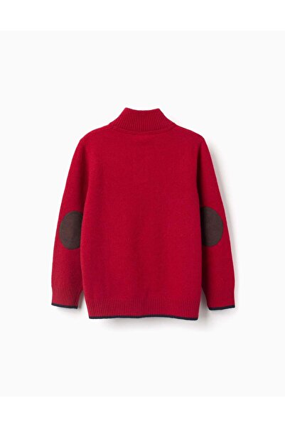 Ziddy Knitted jumper in a wool blend with mock neck for boys, red/dark blue