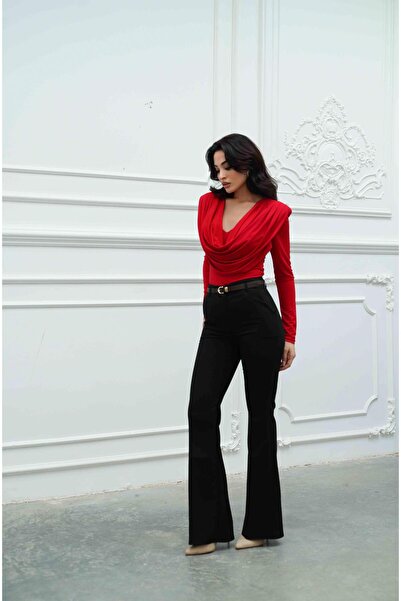Serica Moda Black High-Waisted Belted Flared Pants