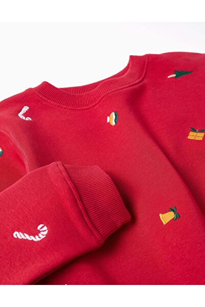 Ziddy Brushed sweatshirt with Christmas embroidery for boys, red