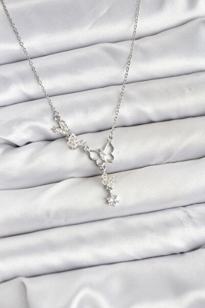 Nehir 316L Steel Chain Silver Color Butterfly Model Women's Necklace Valentine's Mother's Teachers Women's Day