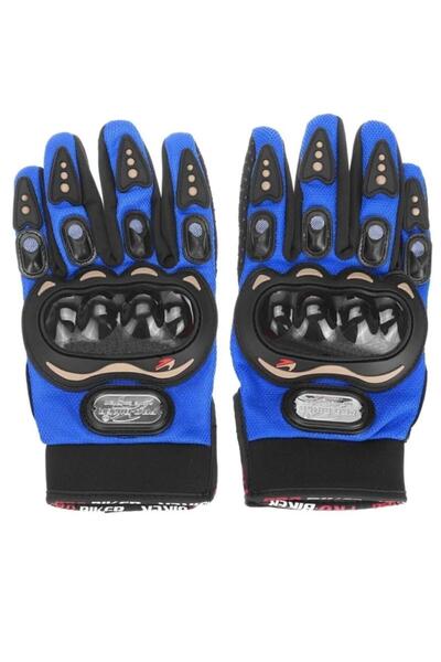 Generic Brand Motorcycle Blue 3 Seasons Protected Anti-Slip Elastic Fabric Cycling Motor Gloves