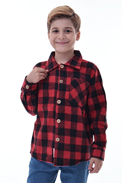 CQCQ Kırmızı Siyah Ekose Erkek Çocuk Oduncu Gömlek Rahat Kalıp Düğmeli