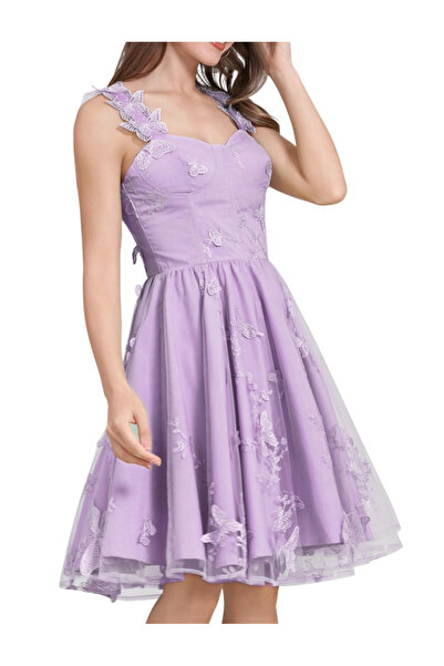 OEM Elegant knee-length dress, long sleeves, purple L