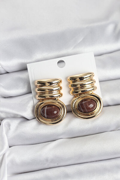 Afra Beauty Pirinç Gold Vintage Kahverengi Küpe | Altın Kaplama Kadın Küpesi