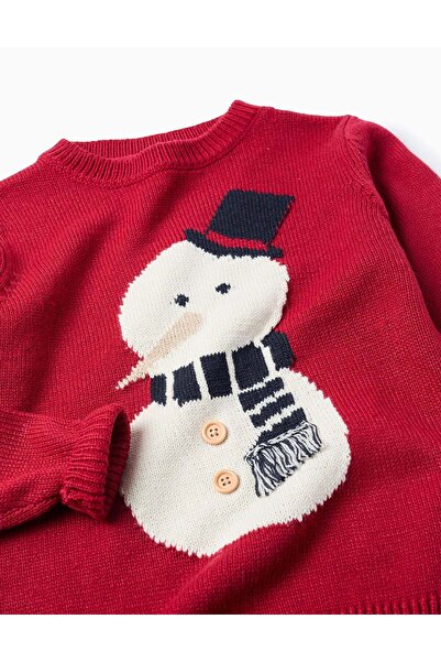 Ziddy Christmas Snowman Jacquard Knitted Jumper for Boys, Red