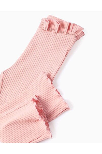 Ziddy Flared Ruffled Ribbed Trousers for Baby Girls, Pink