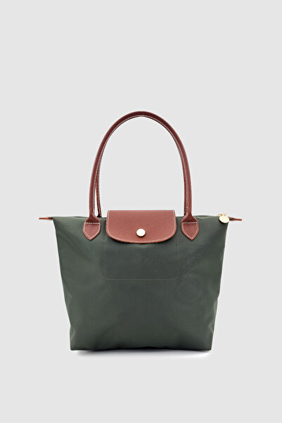 Wuclo حقيبة كتف كبيرة الحجم قابلة للطي من ليروس مع غطاء وسحاب للإغلاق باللون الكاكي-تان