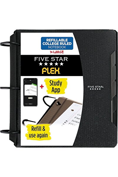Generic Five Star Refillable Flex Notebook with 1.5" Tic-Lok Rings, Pockets & Dividers, Black (29324AA2)