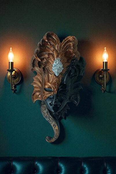 ay hediyelik Venedik Kuştüyü Maskeli Kadın Duvar Süsü - Dekoratif Polyester 1...