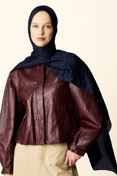 Madame Polo Premium Jakar Şal Halka Desen - Lacivert