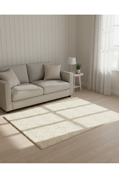 REDTAG Cream Faux Fur Area Rug
