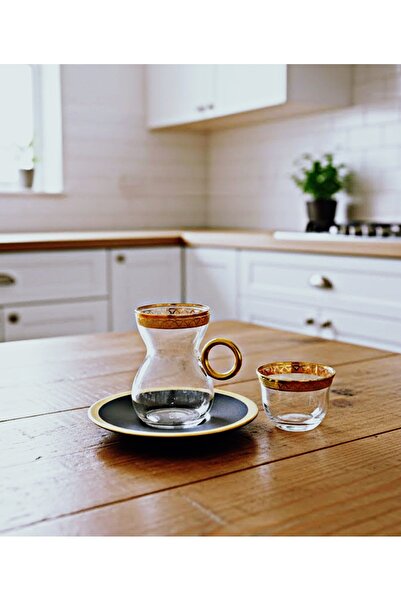 DECOSTYLE 18 Piece Tea Set with Gold Glass Plates