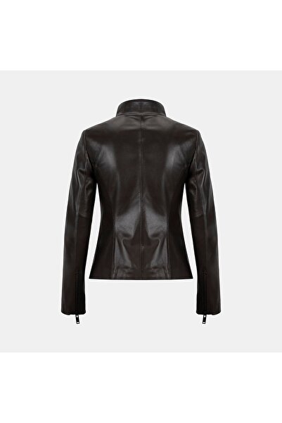 Desa Women's Brown Hakim Collar Fit Leather Jacket