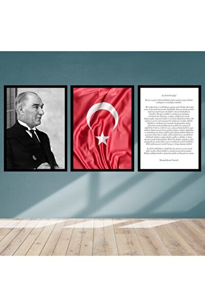 Araste Dekorasyon Atatürk & Gençliğe Hitabe & Bayrak Üçlü Çerçeve Ve Poster S...