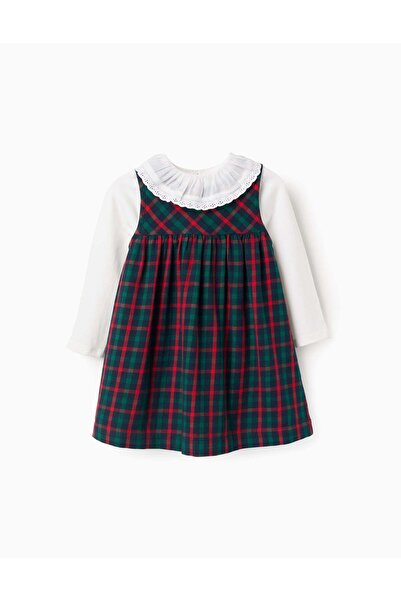 Ziddy Checkered T-shirt + Dress for Baby Girls 'You & Me', Green/Blue/Red