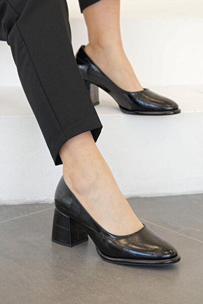 Stilbagshoes Flossie Croco Patterned Platform Women's Heel Shoes Black