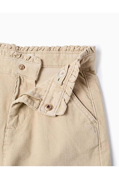 Ziddy Wide Leg Corduroy Trousers for Girls, Beige