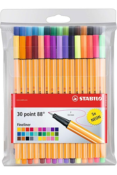 Stabilo Point 88 Fineliner Pens, 0.4mm Tip - 30 Color Set, Fine, Multicolor