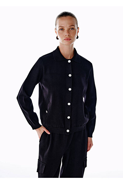 Knitss Button Closure Black Knitwear Sports Jacket