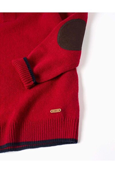 Ziddy Knitted jumper in a wool blend with mock neck for boys, red/dark blue
